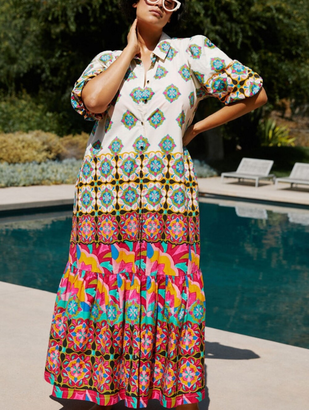 Anthropologie Mixed Print Buttondown Maxi Dress